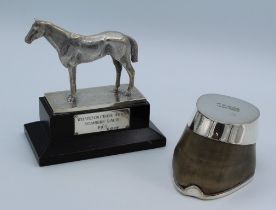 A small hallmarked silver equestrian trophy, Whaddon Chase Hunt 1965, London 1964/65, 13cm total