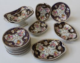 A mid 19th century English porcelain part dinner service comprising a pair of 22cm plates, twelve