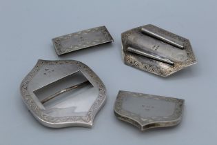 Joseph Jennens and Co, four George V silver military sword/ pouch belt fittings, each with bright