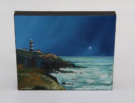 Nick Potter ( Contemporary British) ' Old Head Lighthouse'. Acrylic on canvas, signed lower left.