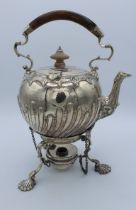 Charles Stuart Harris, a Victorian silver spirit kettle of bun form, with fruitwood handle, with