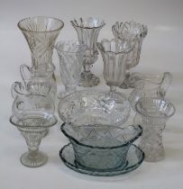 Four Edwardian lead crystal celery vases, four water jugs, pedestal bowl and other similar wares