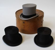 Two Patey silk top hats, internal measurement 20 x 16cm, together with a Herbert Johnson grey felt