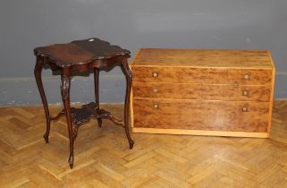 An Edwardian mahogany side table, the shaped top raised on cabriole legs and a modern yew wood low