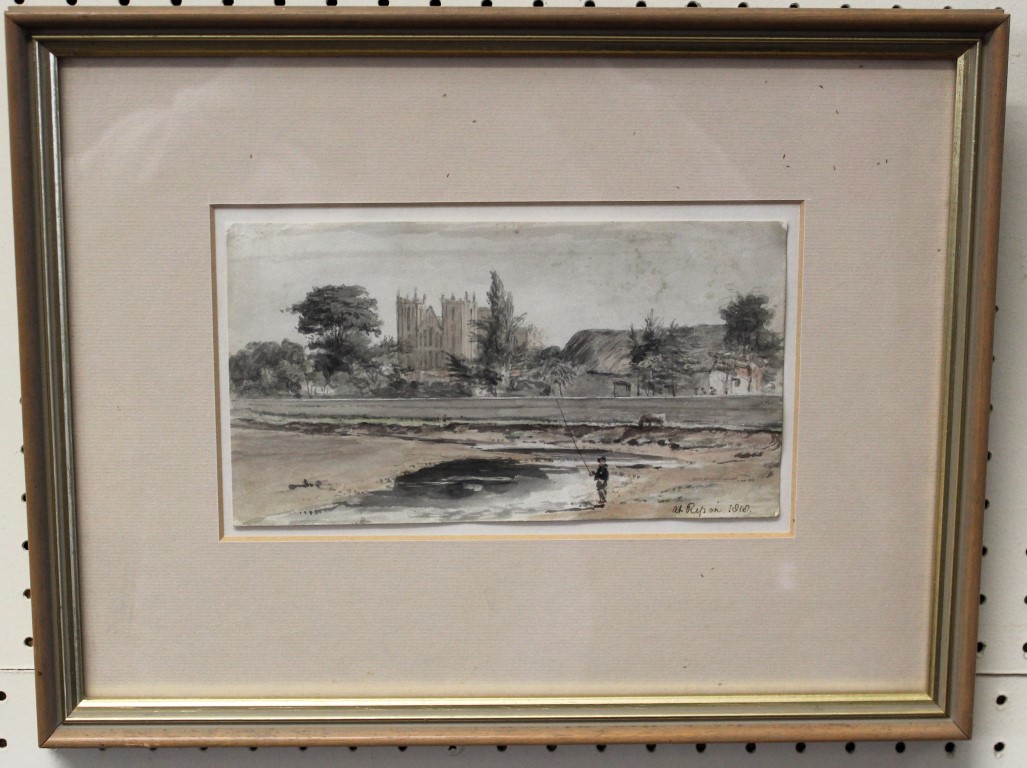 Circle of Agostino Aglio 1777-1857 Italian A figure fishing at Ripon ...