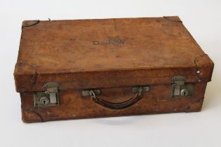 Drew and Sons, Piccadilly Circus, an Edwardian stitched leather suitcase, 62cm wide, initialled DJW,