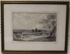 Late 18th/ early 19th century British School A panoramic view of Durham, featuring the Cathedral,