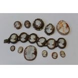 A collection of shell cameo jewellery featuring a 5 x 4cm approximately, shell cameo of floral deity