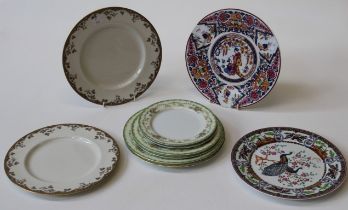 A set of ten Royal Doulton Lynnewood dinner plates, a Noritake apple green and florally decorated