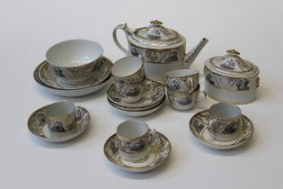An early 19th century Newhall bat printed and gilded tea and coffee service, comprising tea pot