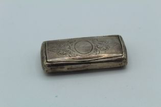 A 19th century Swedish silver snuff box of oblong shape, with crested hinged cover. 7cm