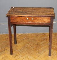 A George III mahogany side table fitted single drawer on inner chamfered square supports, 72cm wide