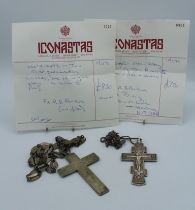 Two 19th century Russian orthodox church crucifixes including one with the cipher of Tsar Nicholas