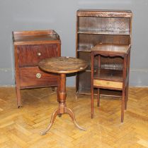 A 19th century mahogany tray top night commode, 80 x 50 x 45cm, an Edwardian night stand, an elm top