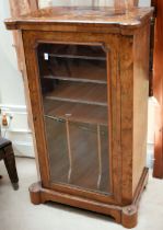 A 19th century, Victorian, walnut, glazed front with inlay cabinet with sectioned interior