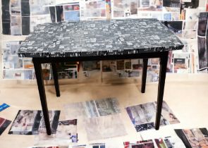 Mid 20th century retro laminated kitchen table along with mid 20th century matching round coffee