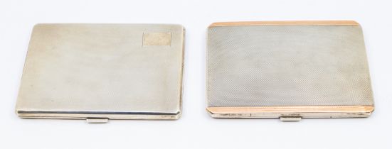 Two mid 20th century engine turned silver cigarette cases, both in the Deco style, one having rose