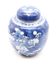 A 19th century Chinese Guangxu prunus pattern blue and white ginger jar - in great condition, no