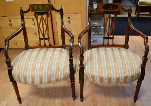 A pair of late Georgian chairs, with later painted designs of classical and Angel scenes, with