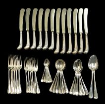 A Queen Elizabeth II six piece (place settings) Hanoverian pattern flatware service, comprising: