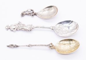 Three late 19th/early 20th century continental spoons to include: 1. 19th century German silver