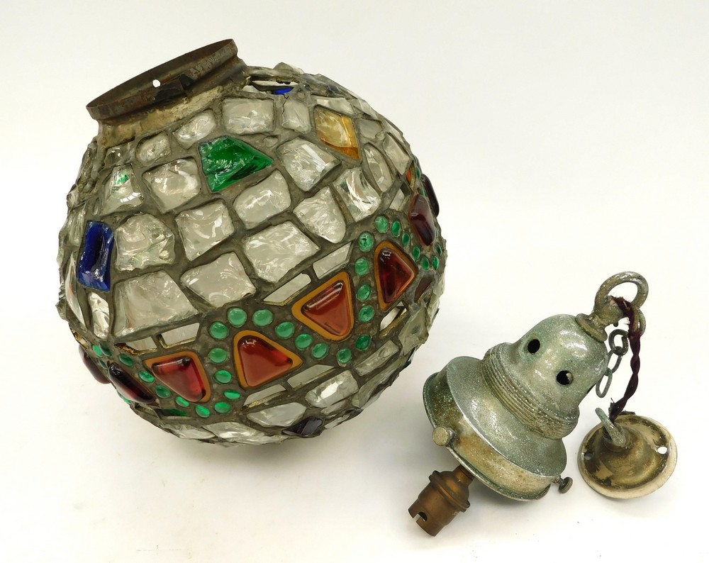 An early to mid 20th century mixed glass "End of Day" hanging light, various colourways, with