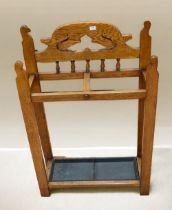 Arts and Crafts oak umbrella stand, height approx 90cm, a round top Arts and Crafts tripod