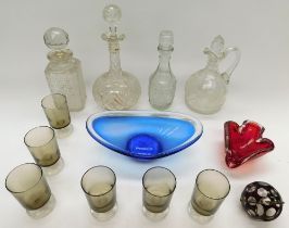 Collection of 20th century glass wares i.e. decanters, studio pieces, glasses etc.