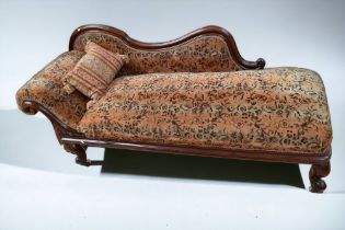 Late 19th Century mahogany chaise longue along with 1930's oak armchair