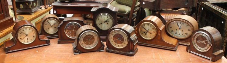 A collection of early to mid 20th century 8-day mantel clocks (9)