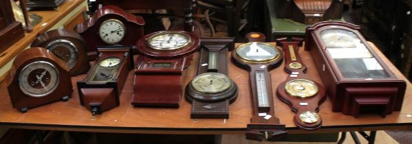 Mid 20th century mantel clocks along with late 20th century wall clocks, all 8-day, and