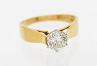 A diamond and 18ct gold solitaire ring, comprising a round brilliant cut diamond approx 0.75ct, claw