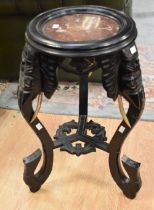 *** WITHDRAWN *** Early to mid 20th century ebonised jardinière stand with marble top and elephant