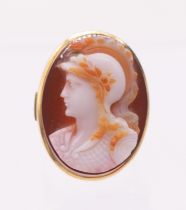 A 19th century carved cameo 18ct gold ring, comprising an oval carved hardstone depicting a