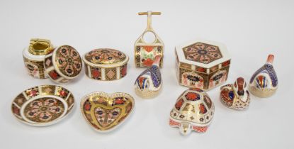 Royal Crown Derby - Paperweights x 4. lawn roller, 2 x trinket boxes, 2 x pin dishes and a table