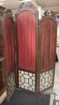 Late Georgian three panelled room divider/screen with chequered boarders. The panels are glazed to