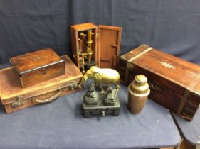 Collection of misc - To include treen boxes, vesta cases, whistles, a cocktail shaker, brass