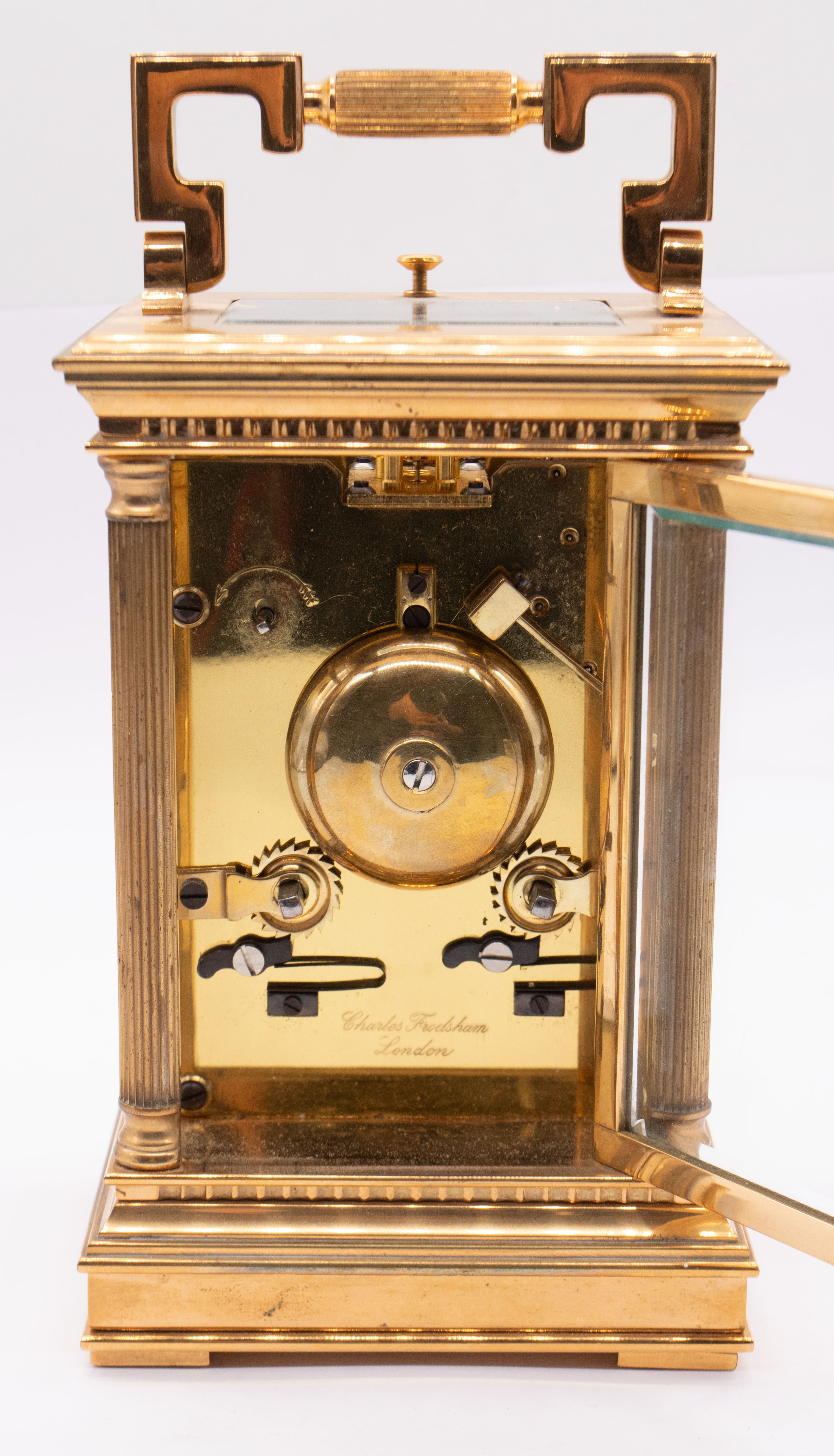Charles Frodsham London repeating brass carriage clock with eight day two train spring driven - Image 4 of 6