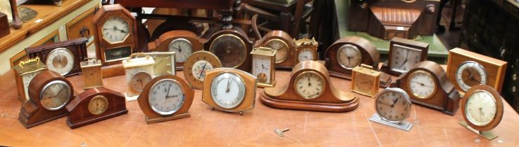 A collection of mid 20th century mantel clock, brass carriage clocks, mostly 8-day, including some