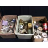 Three boxes of various commemorative ceramics, tins, trinkets and memorabilia including bits by