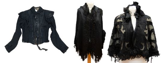 A late Victorian/early Edwardian mourning cape with large jet beading on a fishnet lace, the