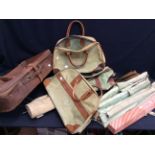 A leather mid 20th Century travel case, canvas travel bags and canvas camp beds (Q)***AWAY CLIENT TO