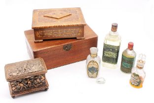 A collectors lot to include; an inlaid musical trinket box, a 19th Century bronzed trinket box,