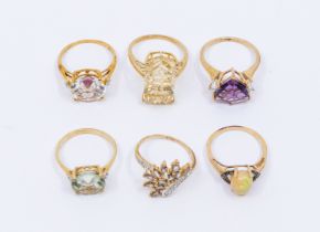 A collection of Gemporia 9ct gold stone set rings to include a rectangular Lehrer Matrix cut