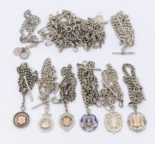 A collection of silver fob watch chains, to include Albert, fetter and oval links, various length