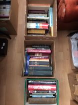 A collection of books including reference, fashion, history etc. 3 boxes