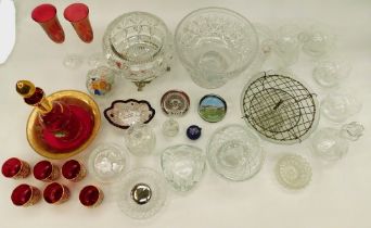 A collection of 20th century cut glass lead bowls, dishes including mid 20th century ruby glass