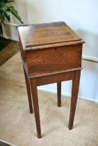 Early 19th century oak tall desk/lectern with lift up writing top.