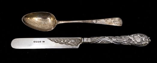 A George III Old English Pattern dessert spoon, engraved with initials, hallmarked by George Gray,