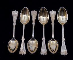 A set of six early 20th Century American silver-gilt ornate teaspoons, stamped Starr & Marcus, Pat